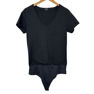 Ambitionist Womens Short Sleeve V Neck  Bodysuit Size XL Black Cotton USA